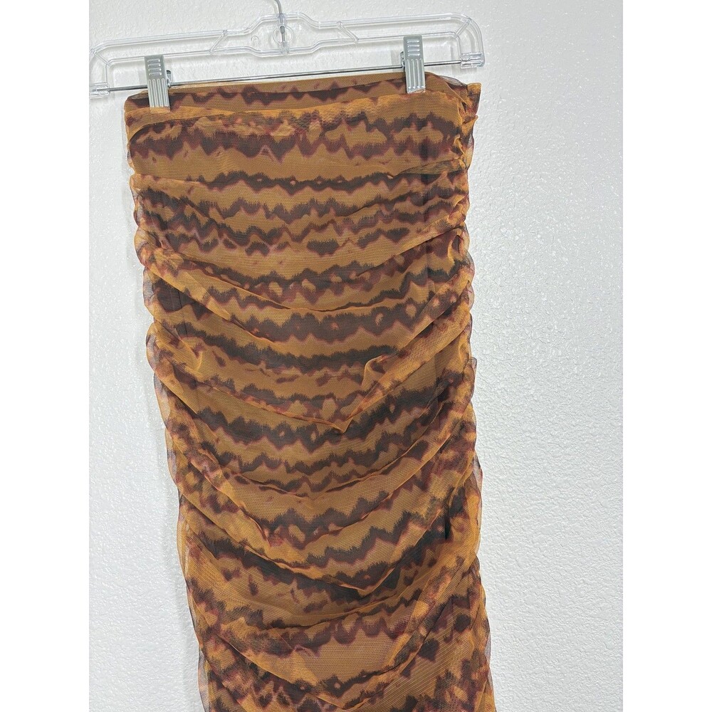 Zara Mesh Skirt XS Brown Ruched Strapless Body Party Boho - Picture 4 of 16
